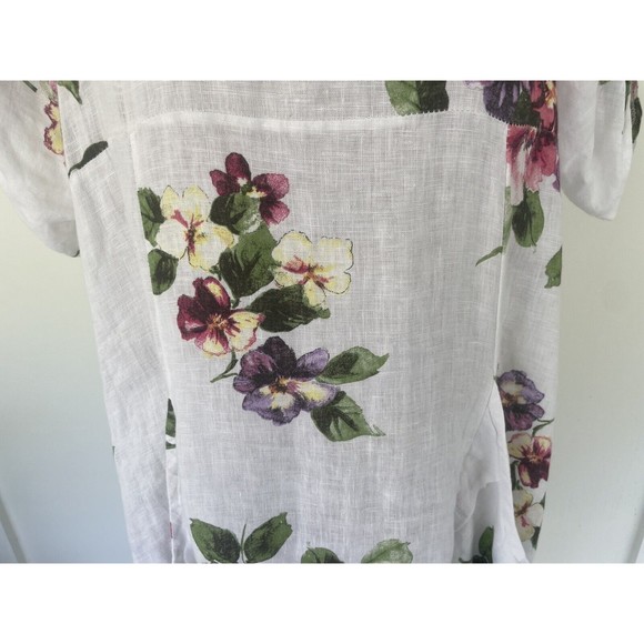 VANSA White Linen Floral Relaxed Langenlook Dress Made in Italy Petite Small - Picture 4 of 16